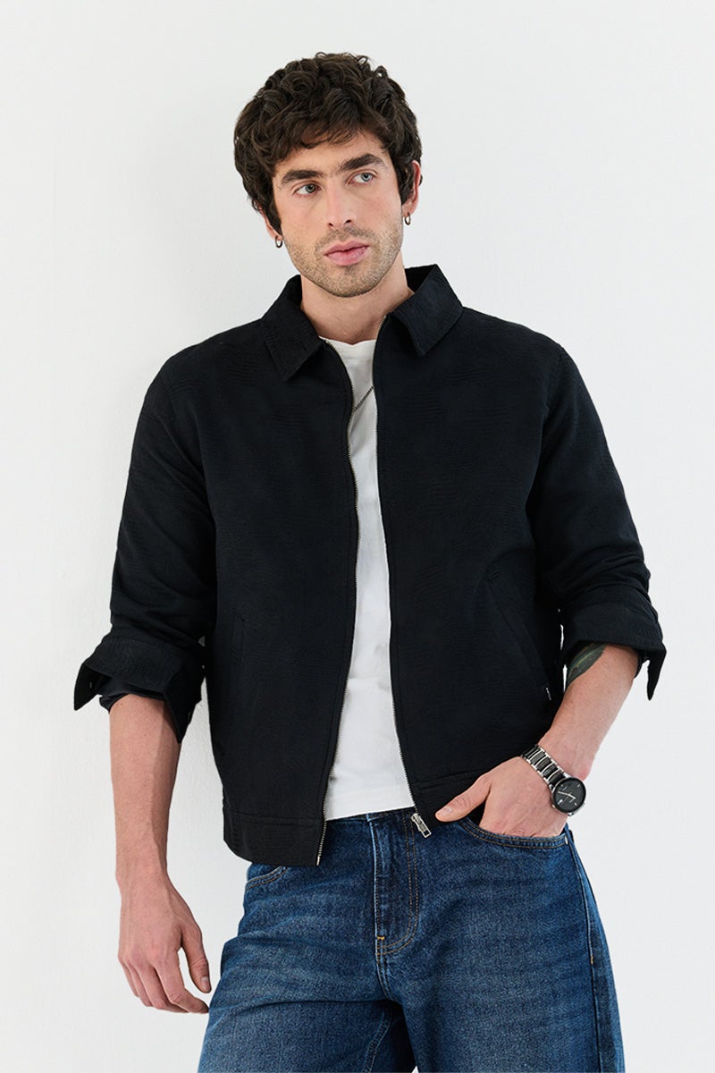 SNITCH Zipper Lapel Collar Regular Fit Textured Jacket - Image 1